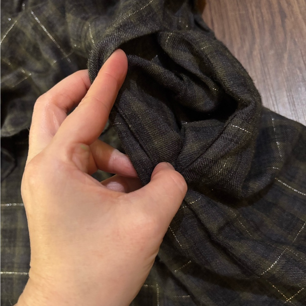 Zara olive and Black plaid Shirt dress with long sleeves and pockets - Picture 6 of 9